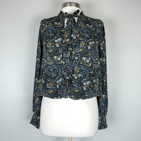 Evereve Anthopologie Blouse Women S Charlie Tie Neck Dark Floral Boho Whimsigoth - Picture 1 of 15